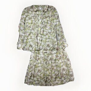 Pendleton Silk Blend Skirt Set Size 10 Floral Tuxedo Button Down Shirt L Sleeve